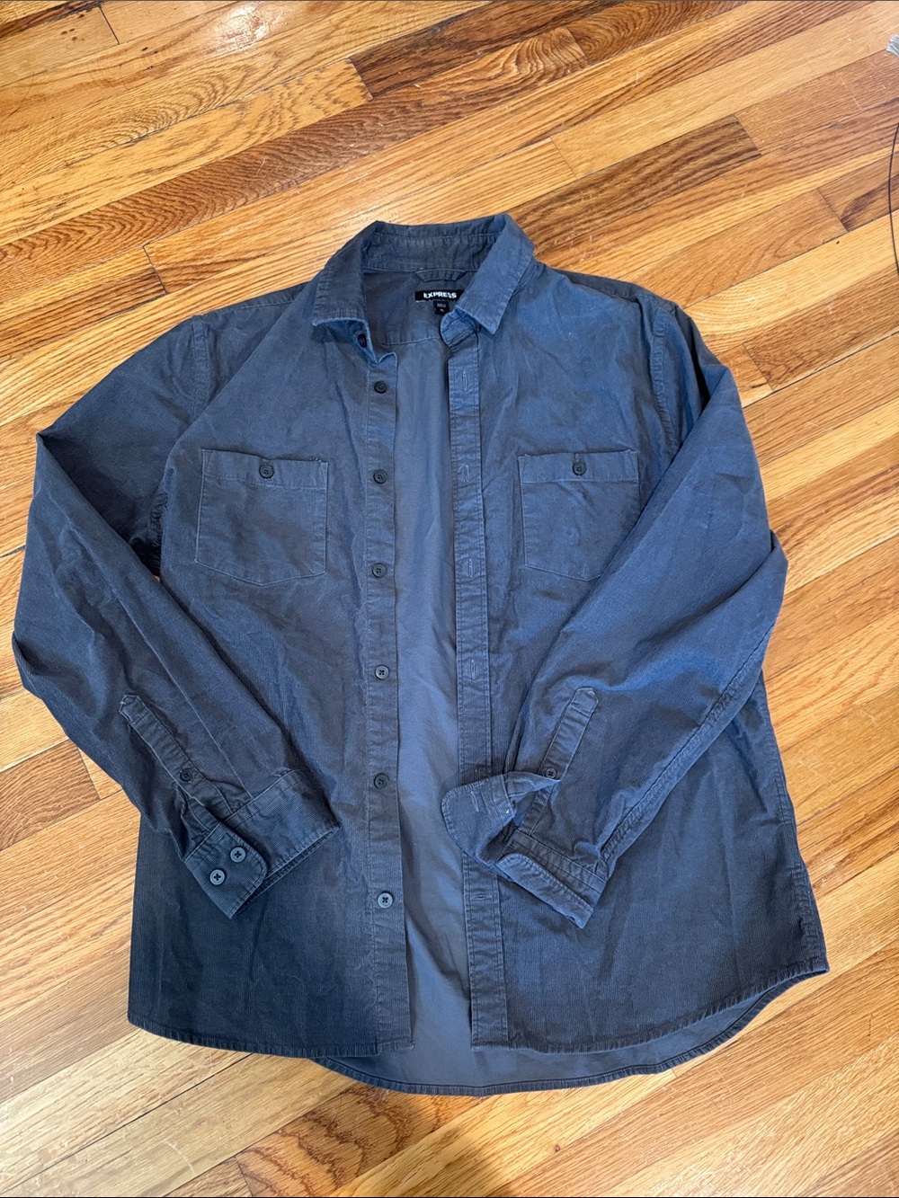 Express Men's Navy Blue Corduroy Lightweight Button-Up Shirt